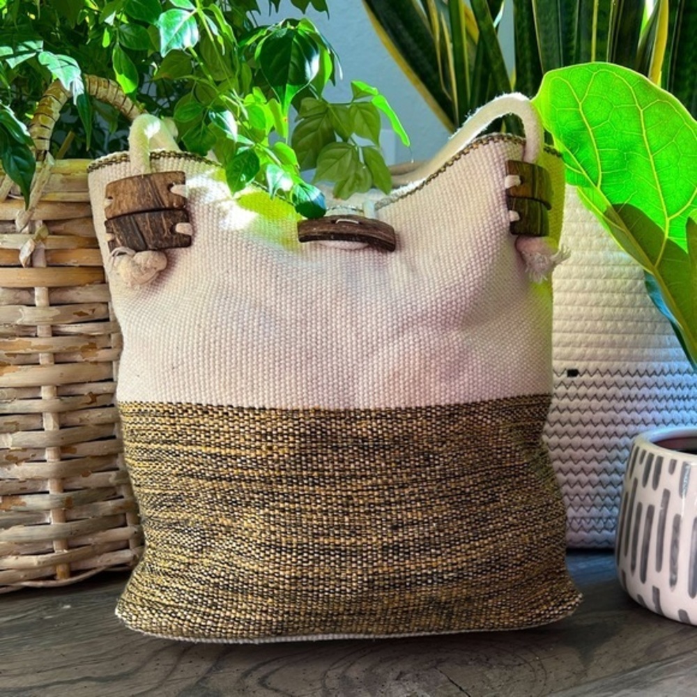 Cloth and Wood Button Bag